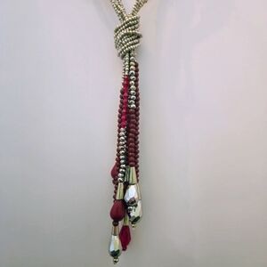 Red and silver slip on rope necklace, approx 44 inches long